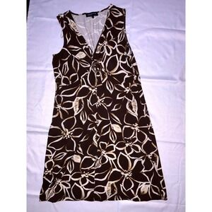 Jones New York Floral Print‎ Sleeveless Dress Brown V-Neck Casual Size 6